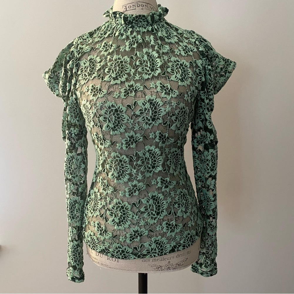 Anthropologie Dolan Sheer Lace Mock Neck Floral Blouse